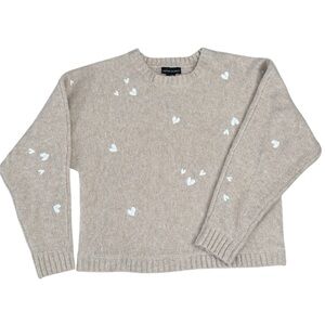 Cynthia Rowley Beige Heart Accent Crewneck Sweater, Womens size Medium.